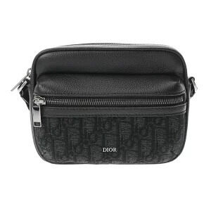 Dior Rider Zip Messenger Bag Black Oblique Jacquard Canvas Grained Calf